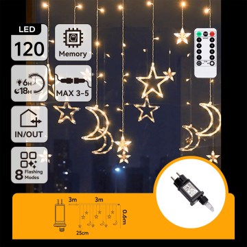 Aigostar - LED Outdoor String Lights 120 LEDs / 6W / 230V / 8 modes / 3×0.6 m / IP44 / Warm White + Remote Control