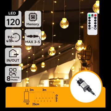 Aigostar - LED Outdoor String Lights, 120 LEDs, 8 Lighting Modes, 3 x 0.6 m, IP44, Warm White, with Remote Control