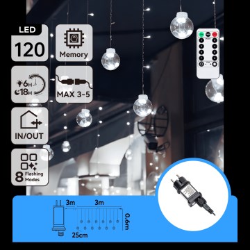 Aigostar - LED Outdoor String Lights 120 LEDs / 8 Modes 3 x 0.6 m IP44 Cool White + Remote Control