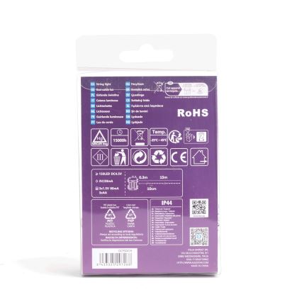 Aigostar - LED Outdoor String Lights, 150 LEDs / 8 Modes / Battery 3×AA, 15.3 m, IP44, Cool White