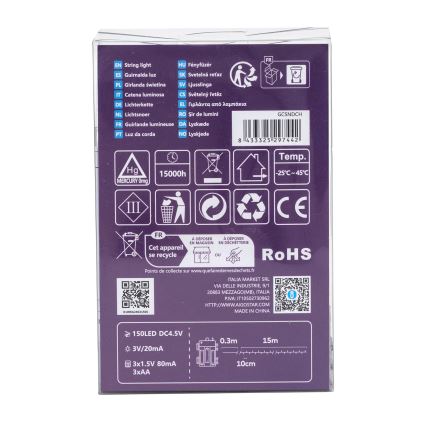 Aigostar - LED Outdoor  String Lights 150 LEDs/8 modes 15.3m IP44 cool white