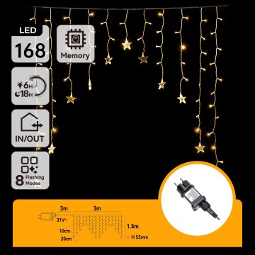 Aigostar - LED Outdoor String Lights, 168 LEDs / 8 Functions, 3 x 1.5 m, IP44, Warm White, Star-shaped
