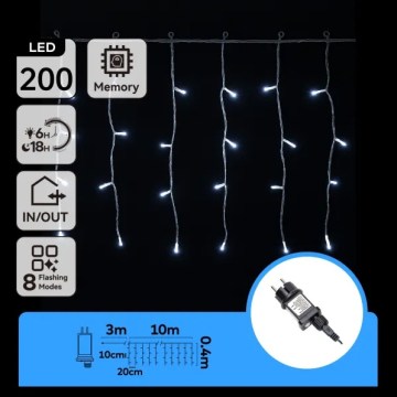 Aigostar - LED Outdoor String Lights 200 LEDs / 3.6 W / 230 V / 8 Modes / 10 x 0.4 m / IP44 / Cool White