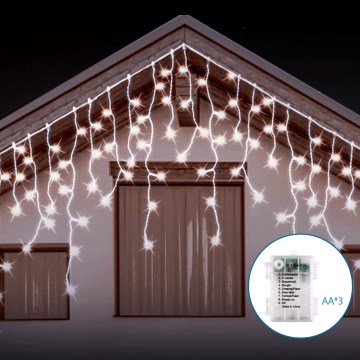 Aigostar - LED Outdoor String Lights 200 LEDs / 8 Modes 3xAA 13x0.6m IP44 Cool White