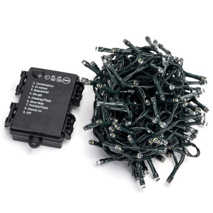 Aigostar - LED Outdoor String Lights 200 LEDs / 8 Modes 3xAA 10.3 m IP44 Warm White