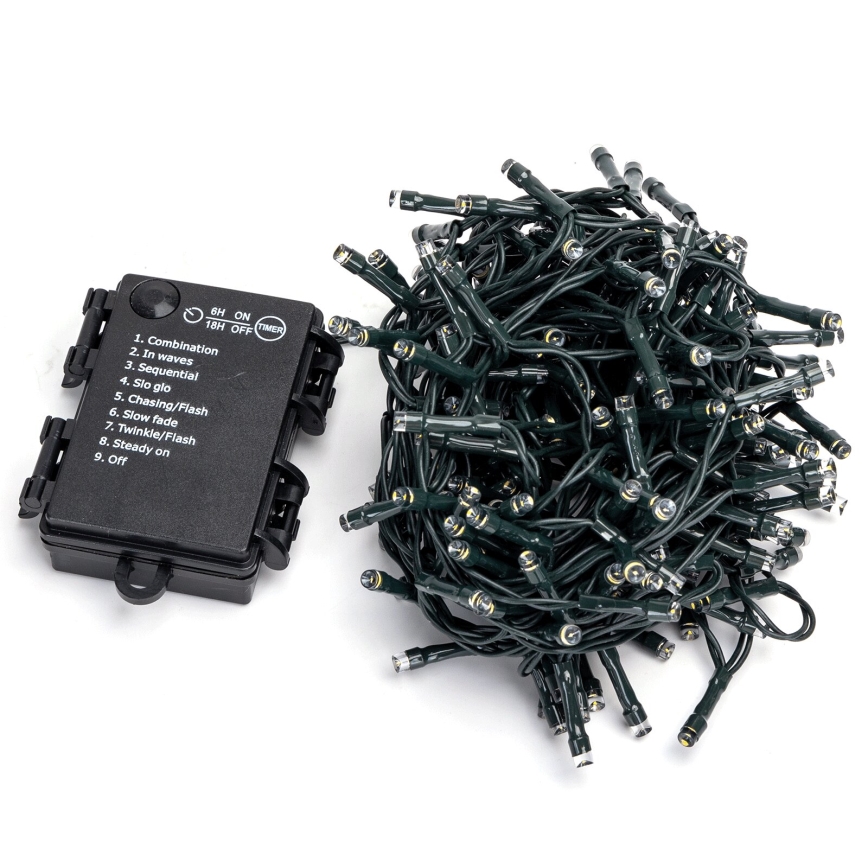 Aigostar - LED Outdoor String Lights 200 LEDs / 8 Modes 3xAA 10.3 m IP44 Warm White