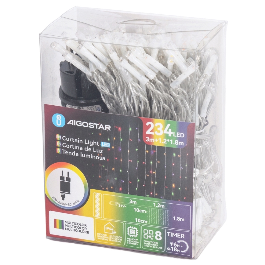 Aigostar - LED Outdoor String Lights 234 LEDs / 8 Modes 1.2 x 1.8 m IP44 Multicolor