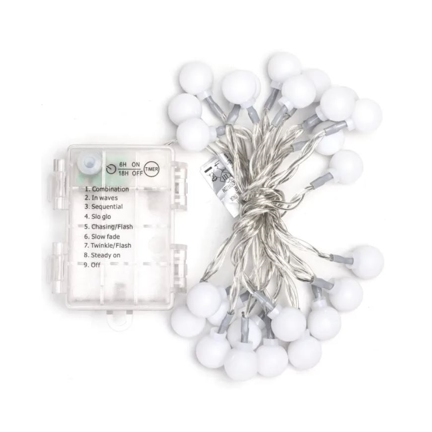 Aigostar - LED Outdoor Christmas String Lights 25xLED/3xAA/8 functions 2.8 m IP44 cool white