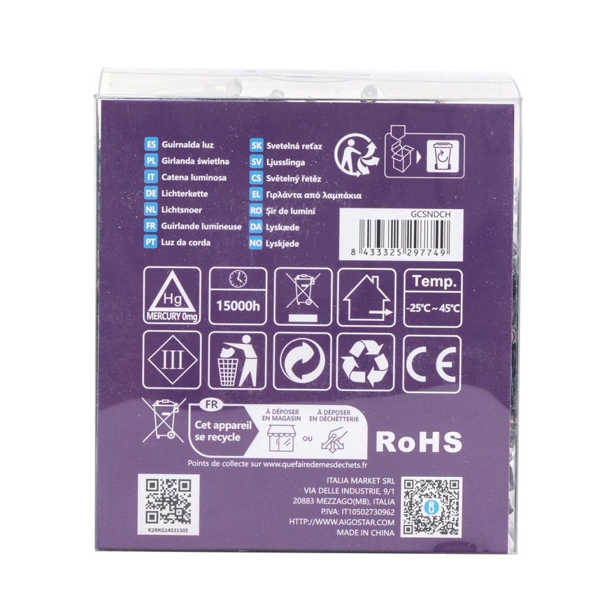 Aigostar - LED Outdoor String Lights, 300 LEDs, 8 Modes, 3xAA, 15.3 m, IP44, Multicolor