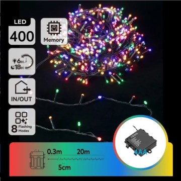 Aigostar - LED Outdoor String Lights 400 LEDs / 8 Modes 4xAA 20.3 m IP44 Multicolor
