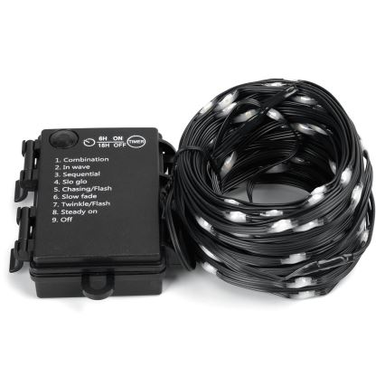 Aigostar - LED Outdoor String Lights, 50 LEDs / 8 Functions, 3×AA, 5.3 m, IP44, Cool White