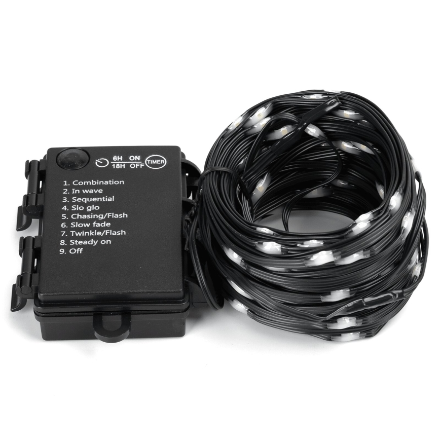 Aigostar - LED Outdoor String Lights, 50 LEDs / 8 Functions, 3×AA, 5.3 m, IP44, Cool White