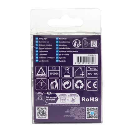 Aigostar - LED Outdoor String Lights, 50 LEDs / 8 Modes, 3xAA, 5.3 m, IP44, Warm White