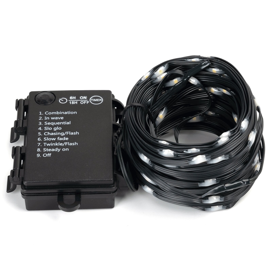 Aigostar - LED Outdoor String Lights 50 LEDs / 8 Modes, 3xAA, 5.3 m, IP44, Warm White