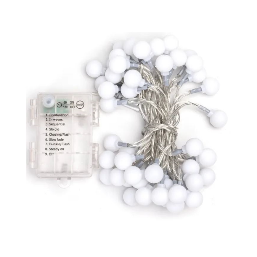 Aigostar - LED Outdoor Christmas String Lights 50 LEDs/3xAA/8 functions 5.3 m IP44 Cool White