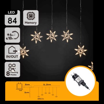 Aigostar - LED Outdoor String Lights 84 LEDs / 8 Light Modes, 1.2 x 1 m, IP44, Warm White, Snowflake Design