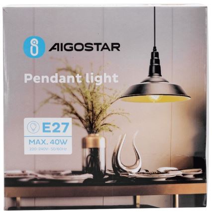 Aigostar - LED pendant lamp on cable 1xE27/60W/230V Ø 36 cm black