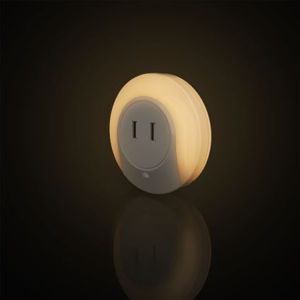 Aigostar - Plug-in LED Night Light with Dusk Sensor and USB LED/0,4W/230V