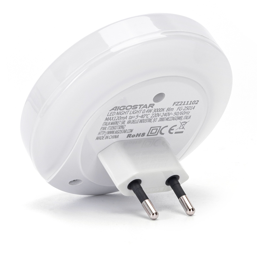 Aigostar - Plug-in LED Night Light with Dusk Sensor and USB LED/0,4W/230V