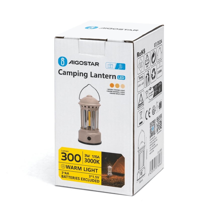 Aigostar - LED Portable camping lamp LED/3W/3xAA