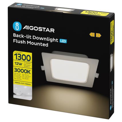 Aigostar - LED Recessed Ceiling Light LED/12W/230V 3000K 17.5x17.5 cm White