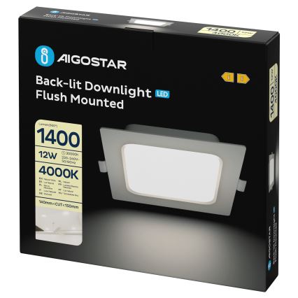 Aigostar - LED Recessed Ceiling Light LED/12W/230V 4000K 17,5x17,5 cm white