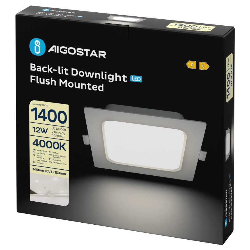 Aigostar - LED Recessed Ceiling Light LED/12W/230V 4000K 17,5x17,5 cm white