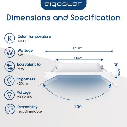 Aigostar - LED Recessed Downlight 6W/230V 4000K 12x12 cm White