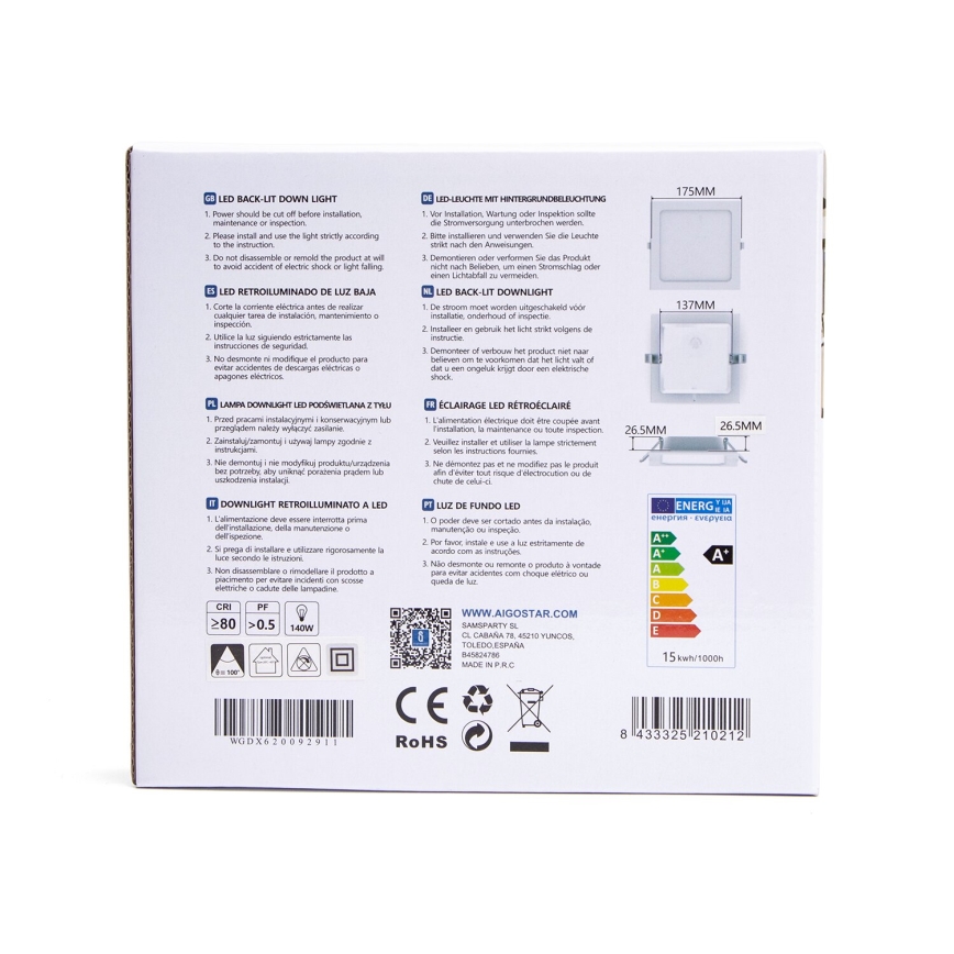 Aigostar - LED Recessed light LED/15W/230V 17,5x17,5 cm 3000K white