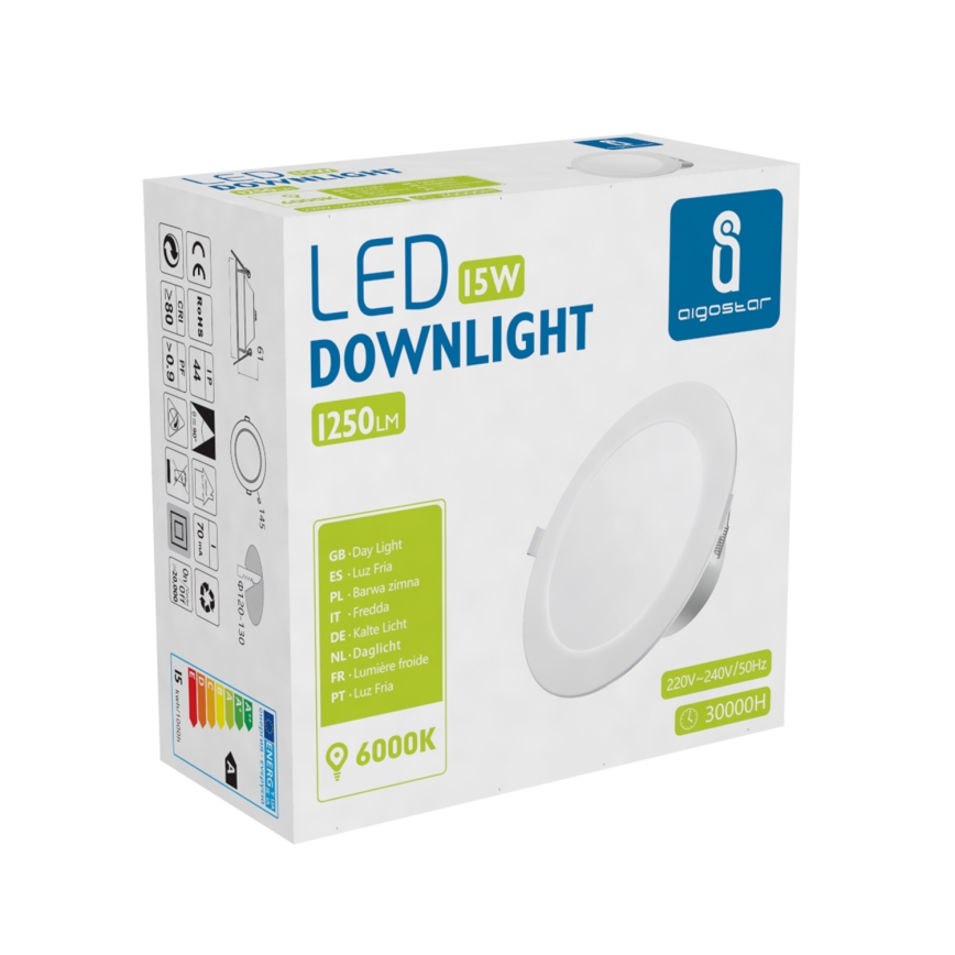 Aigostar - LED Bathroom recessed light LED/15W/230V 6000K IP44 d. 14,5 cm white