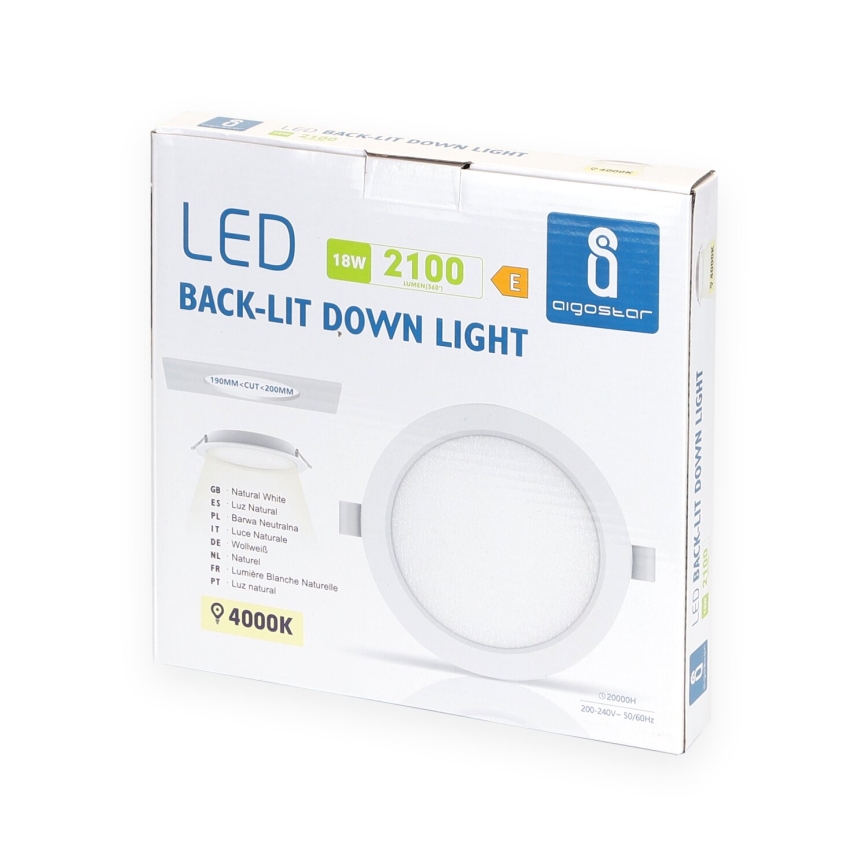 Aigostar - LED Recessed light LED/18W/230V 4000K d. 22 cm white