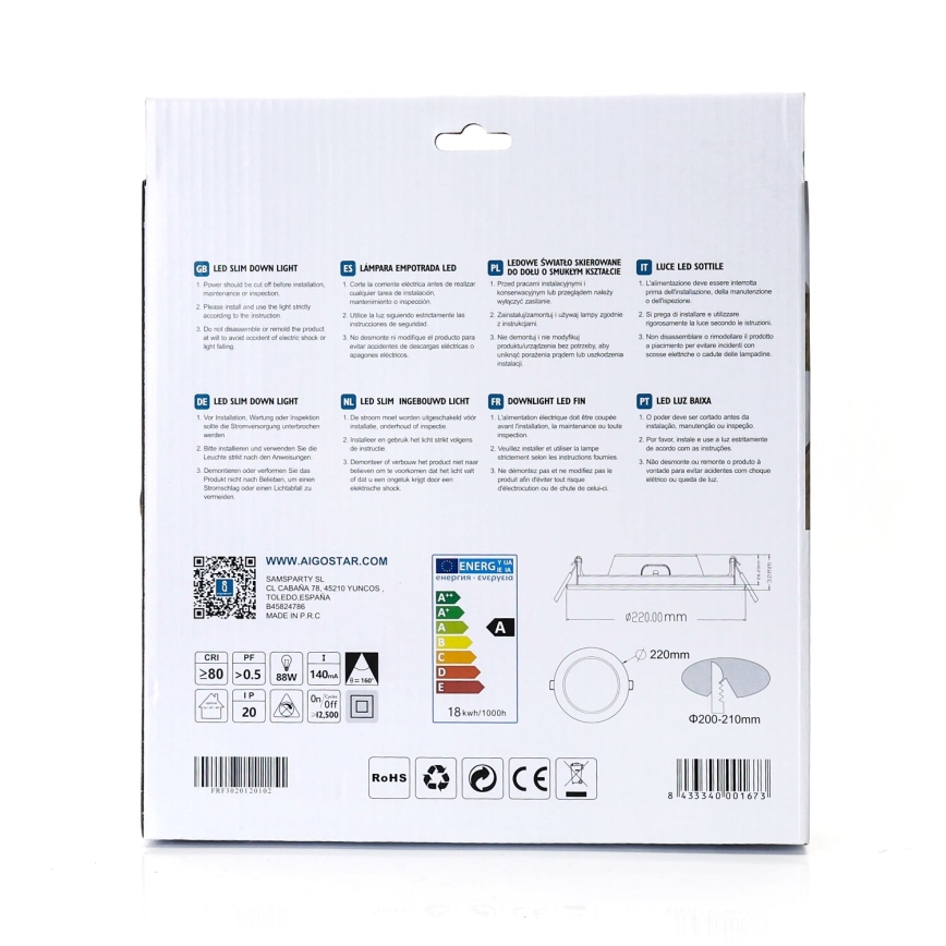 Aigostar - LED Recessed light ULTRATHIN LED/18W/230V 4000K white