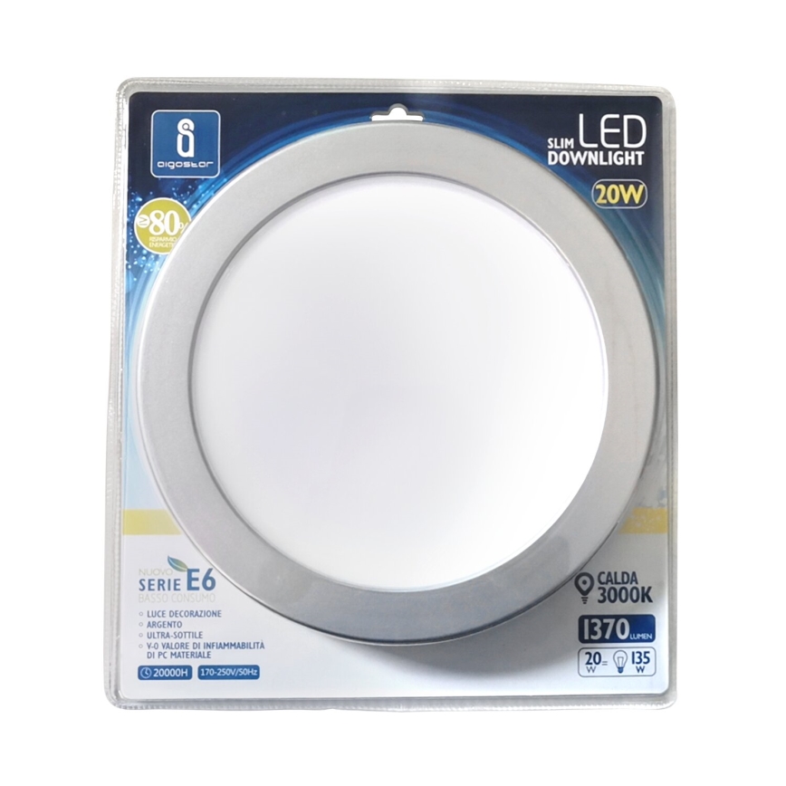 Aigostar - LED Recessed light ULTRATHIN LED/20W/230V 3000K matte chrome