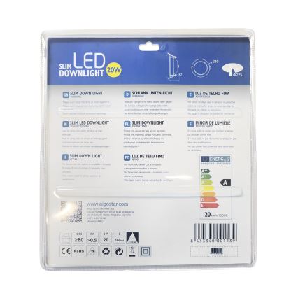 Aigostar - LED Recessed light ULTRATHIN LED/20W/230V 3000K matte chrome