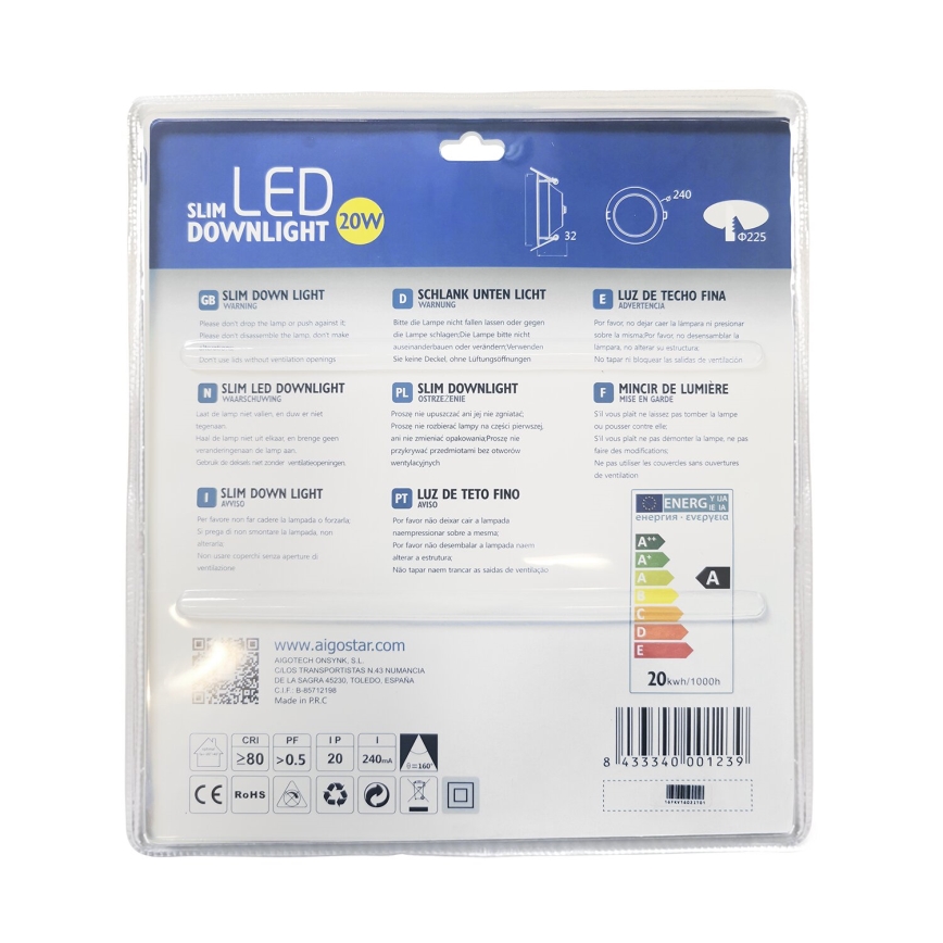 Aigostar - LED Recessed light ULTRATHIN LED/20W/230V 3000K matte chrome