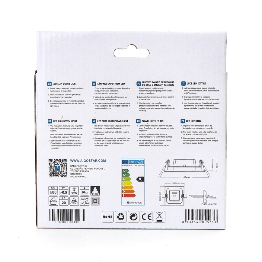 Aigostar - LED Recessed light ULTRATHIN LED/6W/230V 6000K white