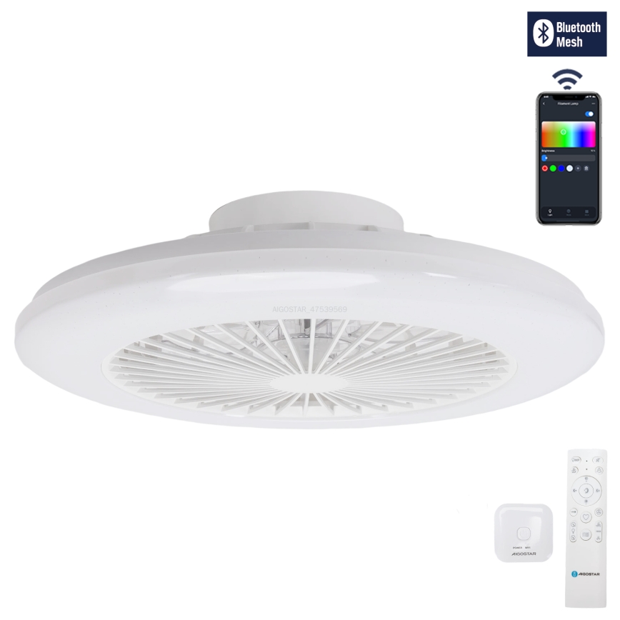 Aigostar - LED RGBW Dimmable ceiling light with a fan LED/40W/230V 2700-6500K d. 48,5 cm white + remote control