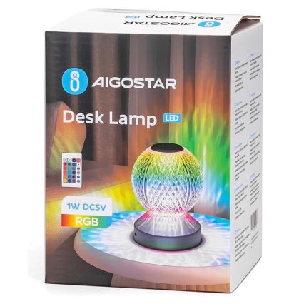 Aigostar - LED RGB Dimmable rechargeable table lamp LED/1W/5V 1800mAh 13,5 cm + remote control