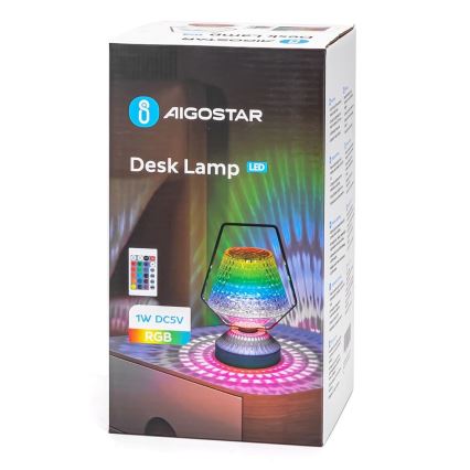 Aigostar - LED RGB Dimmable rechargeable table lamp LED/1W/5V 1800mAh 20 cm + remote control