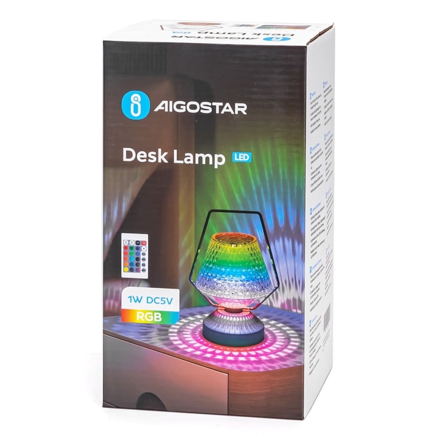 Aigostar - LED RGB Dimmable rechargeable table lamp LED/1W/5V 1800mAh 20 cm + remote control