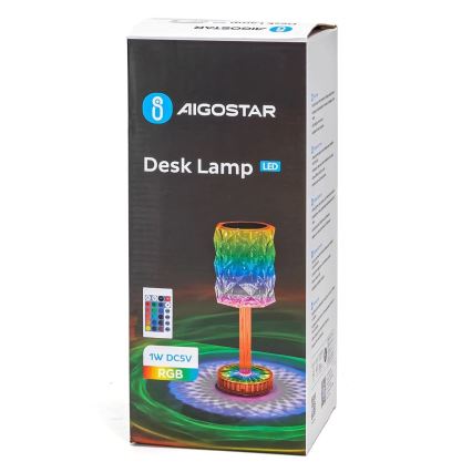 Aigostar - LED RGB Dimmable rechargeable table lamp LED/1W/5V 1800mAh 26 cm + remote control