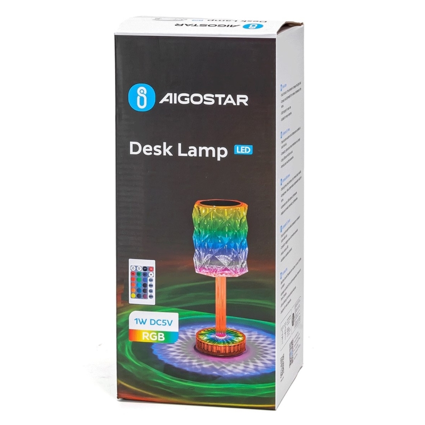 Aigostar - LED RGB Dimmable rechargeable table lamp LED/1W/5V 1800mAh 26 cm + remote control
