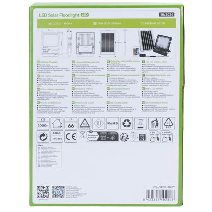 Aigostar - LED RGB Dimmable solar floodlight LED/100W/3,2V IP66 + remote control
