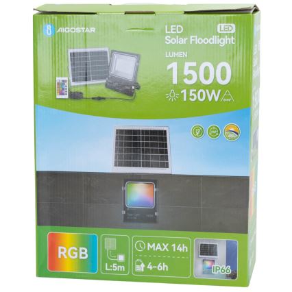 Aigostar - LED RGB Dimmable solar floodlight LED/150W/3,2V IP66 12000 mAh + remote control