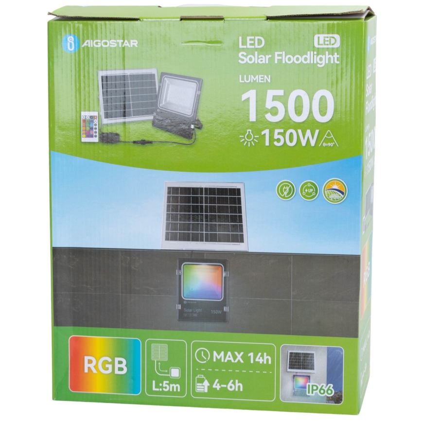 Aigostar - LED RGB Dimmable solar floodlight LED/150W/3,2V IP66 12000 mAh + remote control