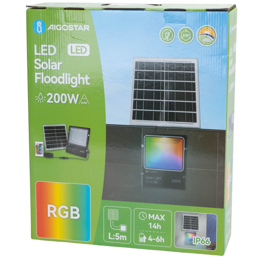 Aigostar - LED RGB Dimmable solar floodlight LED/200W/3,2V IP66 + remote control