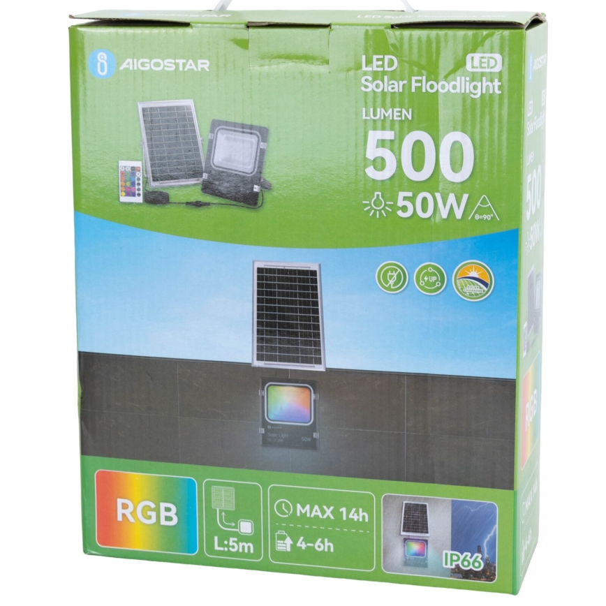 Aigostar - LED RGB Dimmable solar floodlight LED/50W/3,2V IP66 4000 mAh + remote control