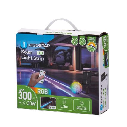 Aigostar - LED RGB Dimmable solar strip LED/1,6W/3,2V 5 m IP65 1800 mAh + remote control
