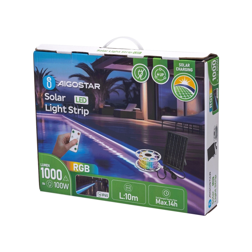 Aigostar - LED RGB Dimmable solar strip LED/10W/3,2V 10 m IP65 8000 mAh + remote control