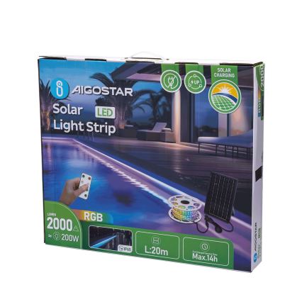 Aigostar - LED RGB Dimmable solar strip LED/20W/3,2V 20 m IP65 20000 mAh + remote control